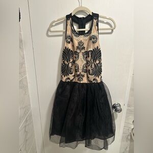 Adrianna Papell Black and Cream Satin Dress